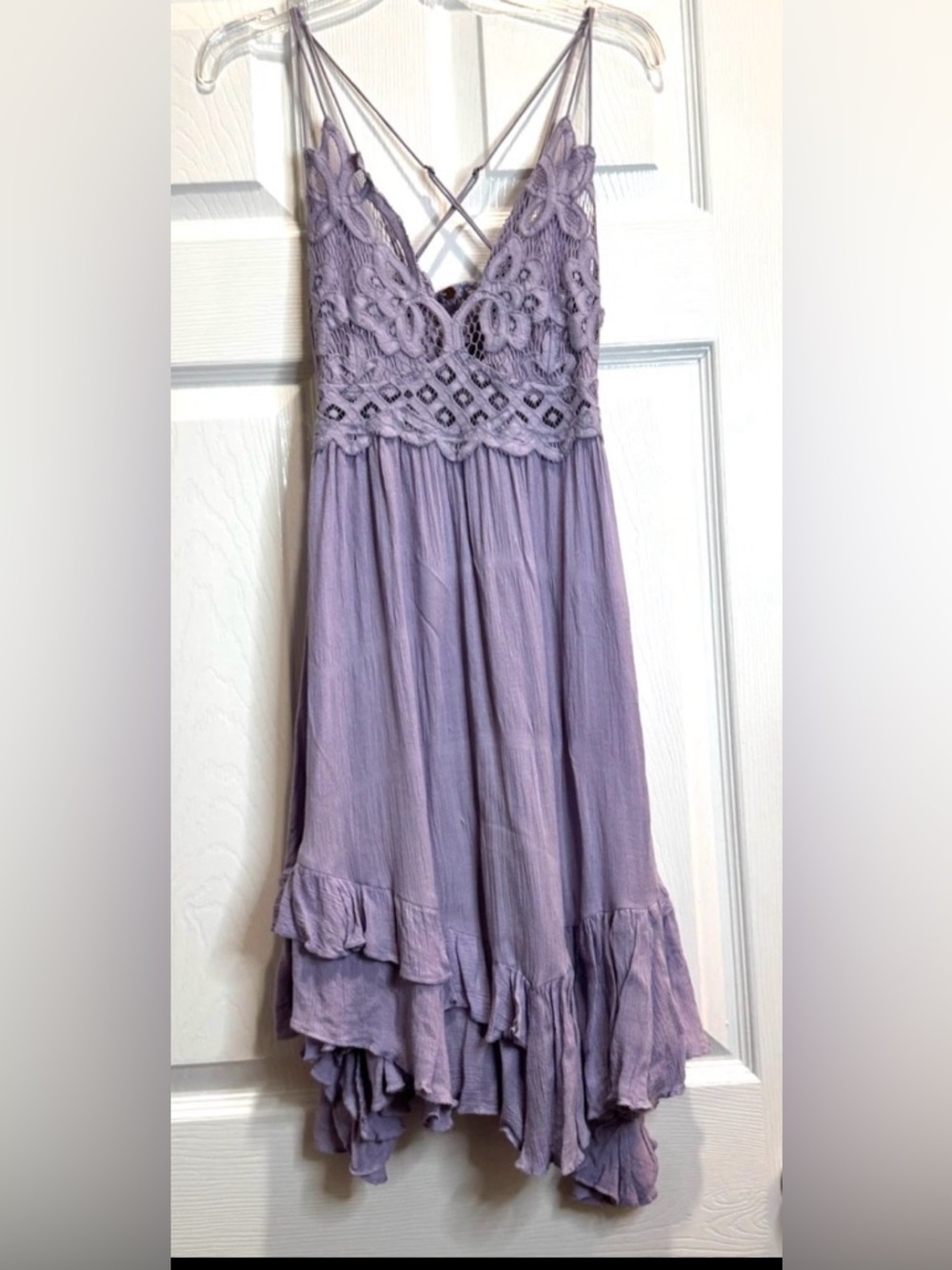 Free People Lavender Lace-Detail Spaghetti Strap Dress